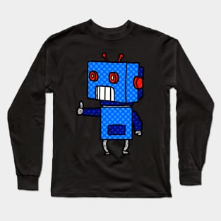 Thumbs Up Blue Dotted Robot Long Sleeve T-Shirt